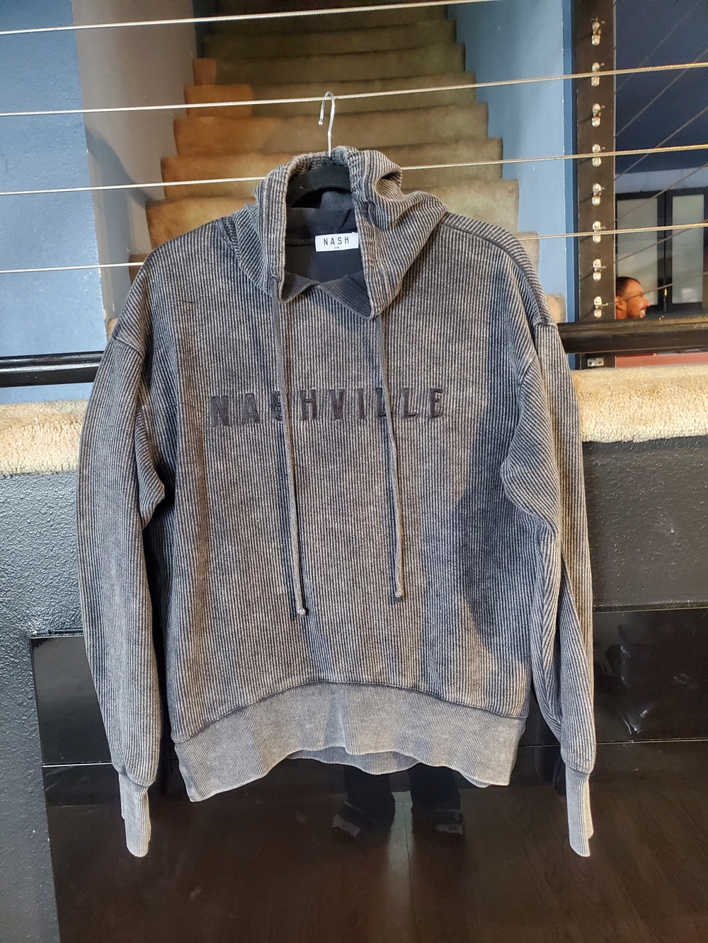 Ash Gray Ribbed Hoodie with Nashville Chest Print